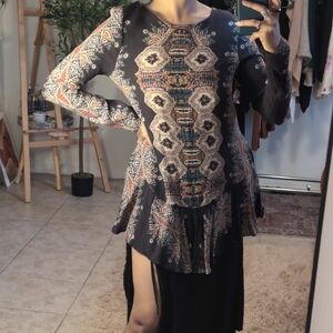 Free People Smooth Talker Bohemian Black Patterned Tunic